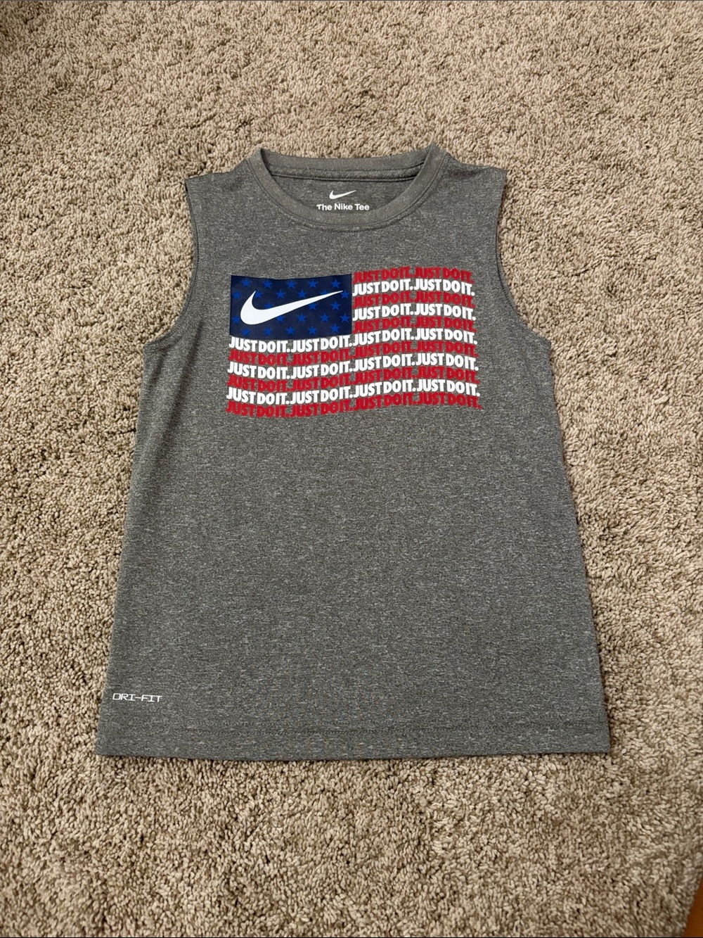 Nike Gray Tank Top with Red, White & Blue Flag Graphic